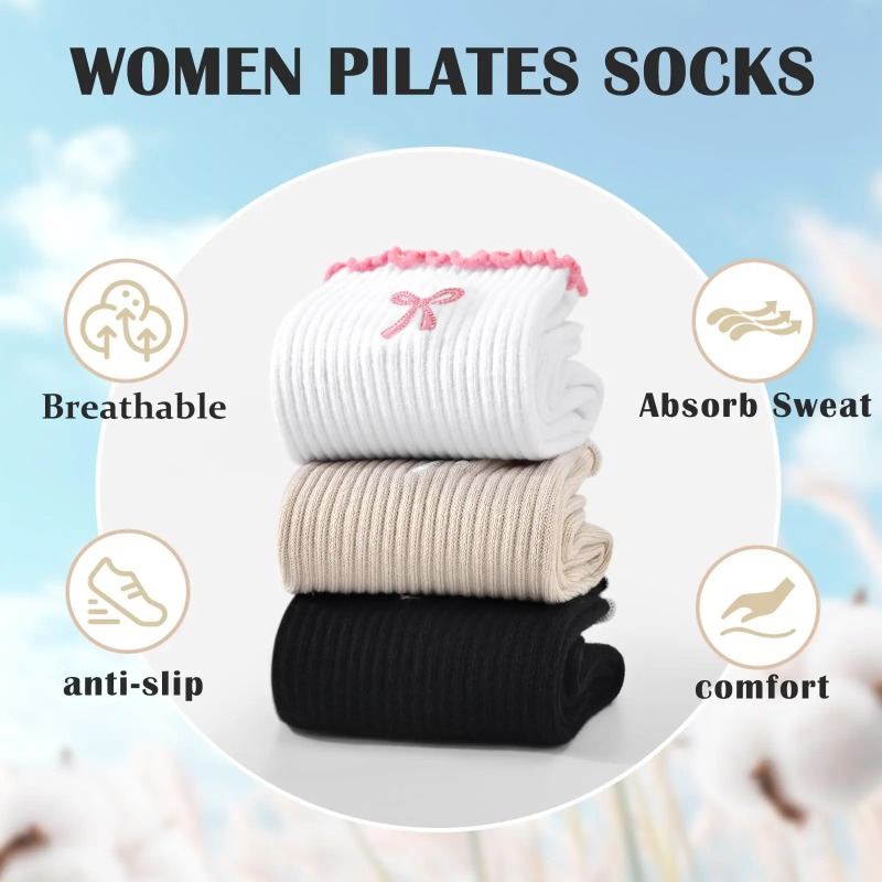 Pilates & Yoga Vertebrasana - Professional Yoga Socks, Cotton Strap Silicone
